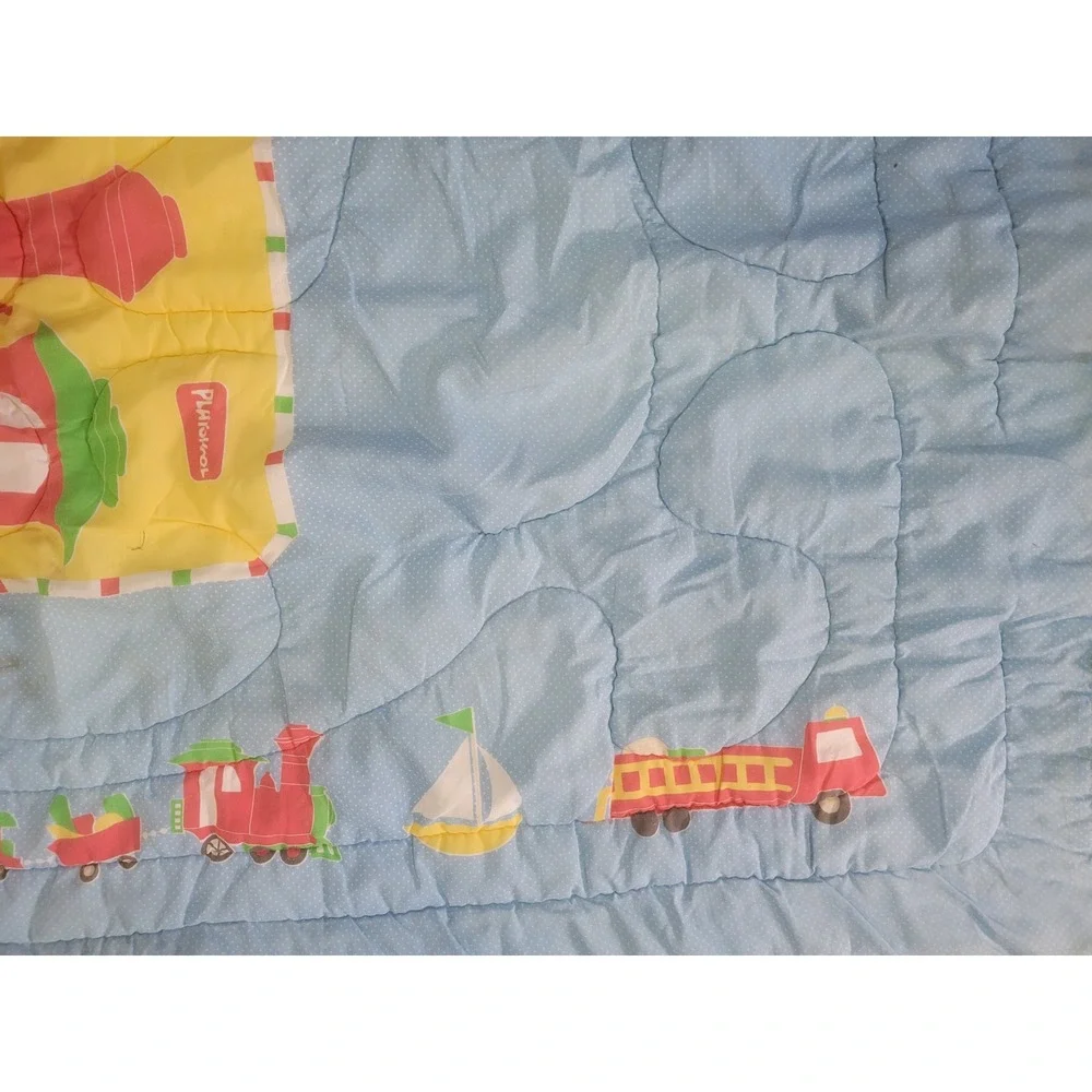 Vintage Playskool Quilted Baby Blanket Train Fire Truck full comforter 53x33